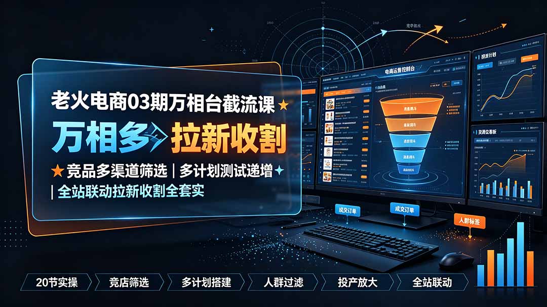 老火电商03期万相台截流课：竞品多渠道筛选｜多计划测试递增｜全站联动拉新收割全套实操教学-dabaowz
