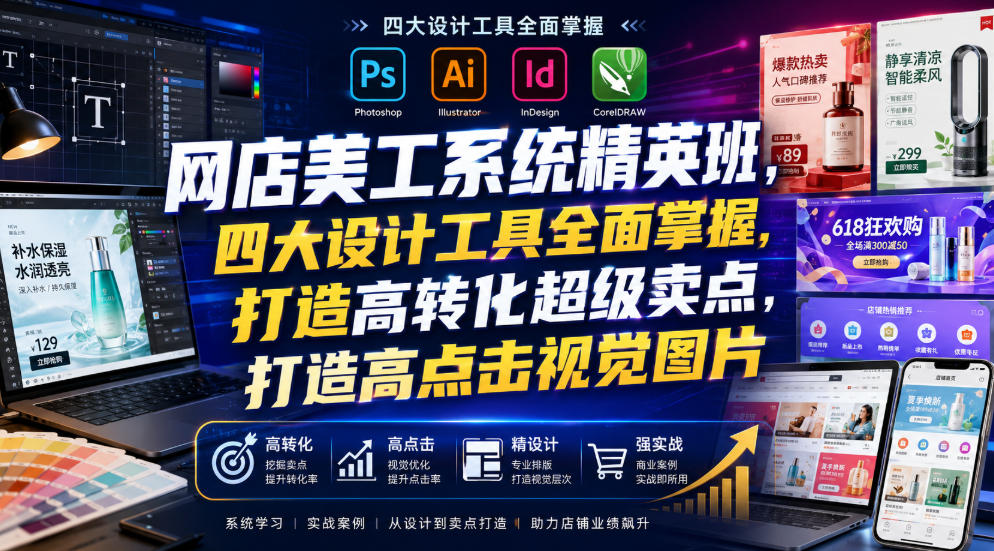 网店美工系统精英班，四大设计工具全面掌握，打造高转化超级卖点，打造高点击视觉图片(2026年7月)-dabaowz