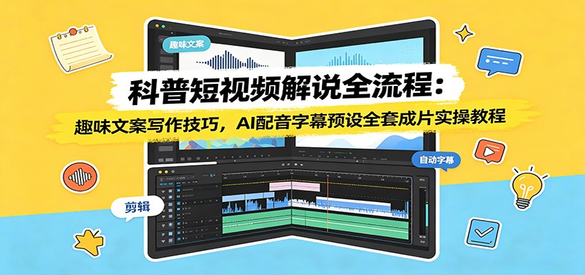 科普短视频解说全流程：趣味文案写作技巧，AI配音字幕预设全套成片实操教程-dabaowz