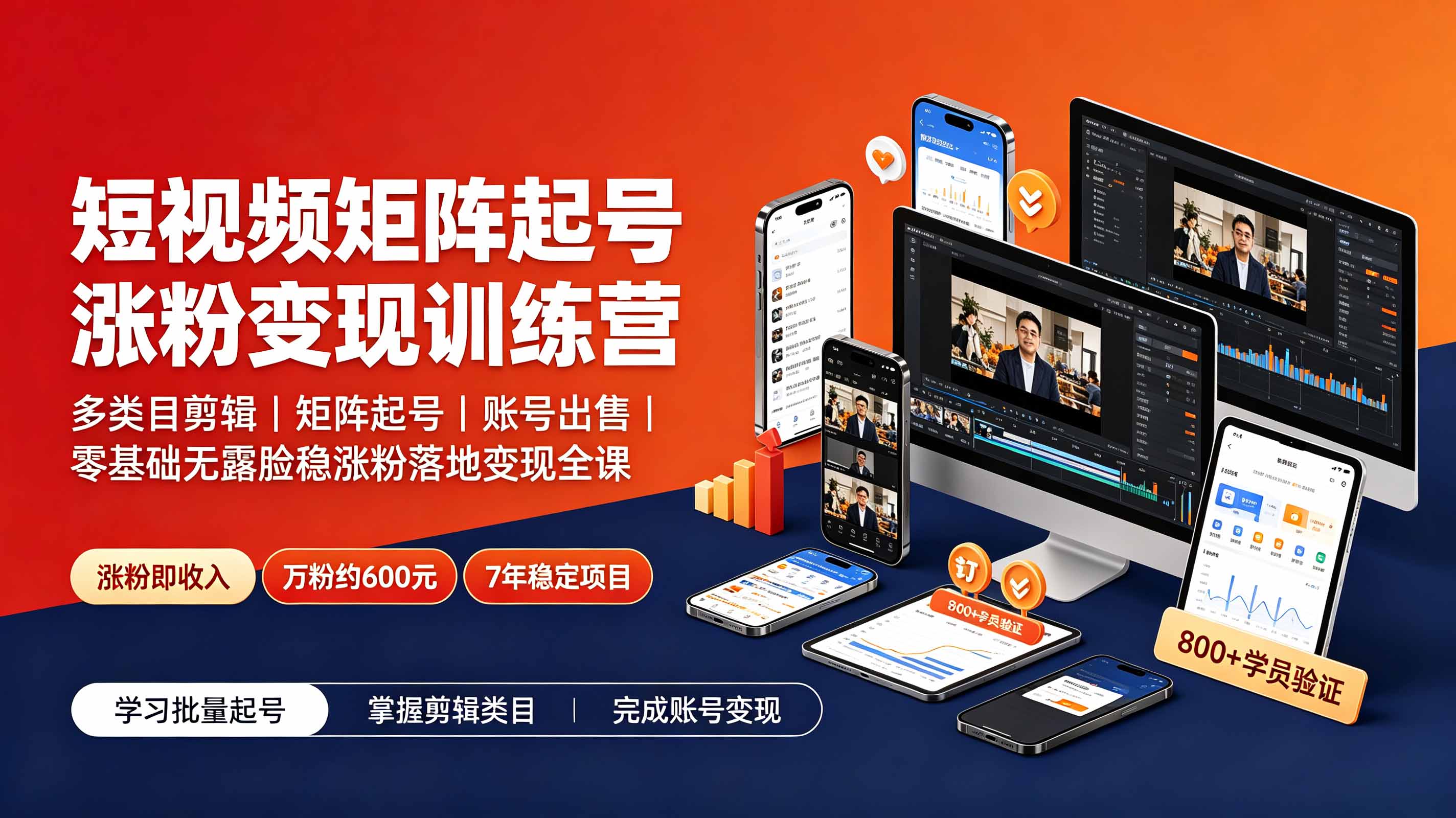 短视频矩阵起号涨粉变现训练营｜多类目剪辑·矩阵起号·账号出售，0基础无露脸稳涨粉落地变现全课-更新-dabaowz