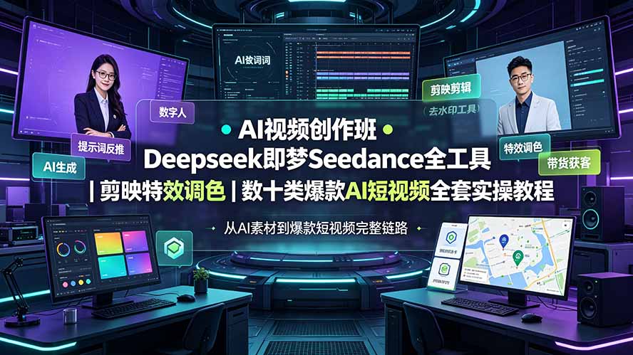 AI视频创作班◆Deepseek即梦Seedance全工具｜剪映特效调色｜数十类爆款AI短视频全套实操教程-dabaowz