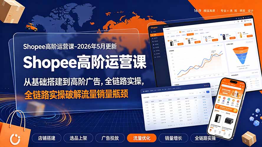 Shopee高阶运营课-2026年更新，从基础搭建到高阶广告，全链路实操破解流量销量瓶颈-dabaowz