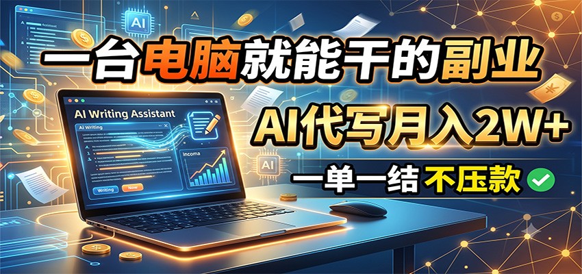 一台电脑就能干的副业，AI代写月入2W+，一单一结不压款-dabaowz
