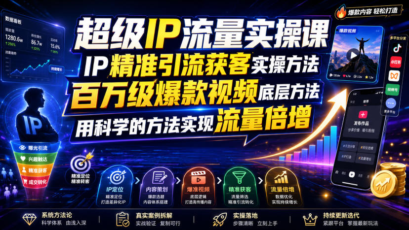 超级IP流量实操课，IP精准引流获客实操方法，百万级爆款视频底层方法，用科学的方法实现流量倍增-dabaowz