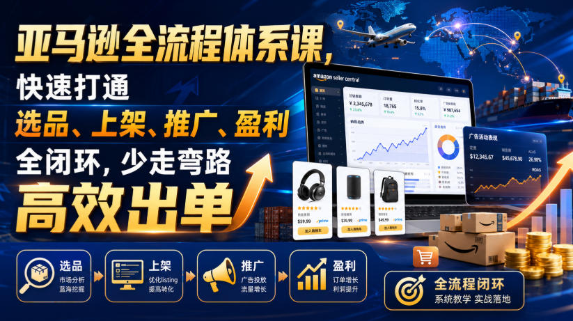 亚马逊全流程体系课，快速打通选品、上架、推广、盈利全闭环，少走弯路高效出单-dabaowz