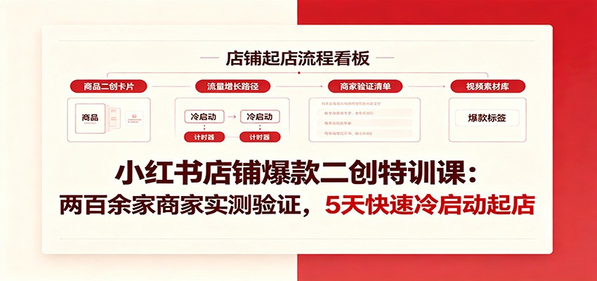 小红书店铺爆款二创特训课：两百余家商家实测验证，5天快速冷启动起店-dabaowz