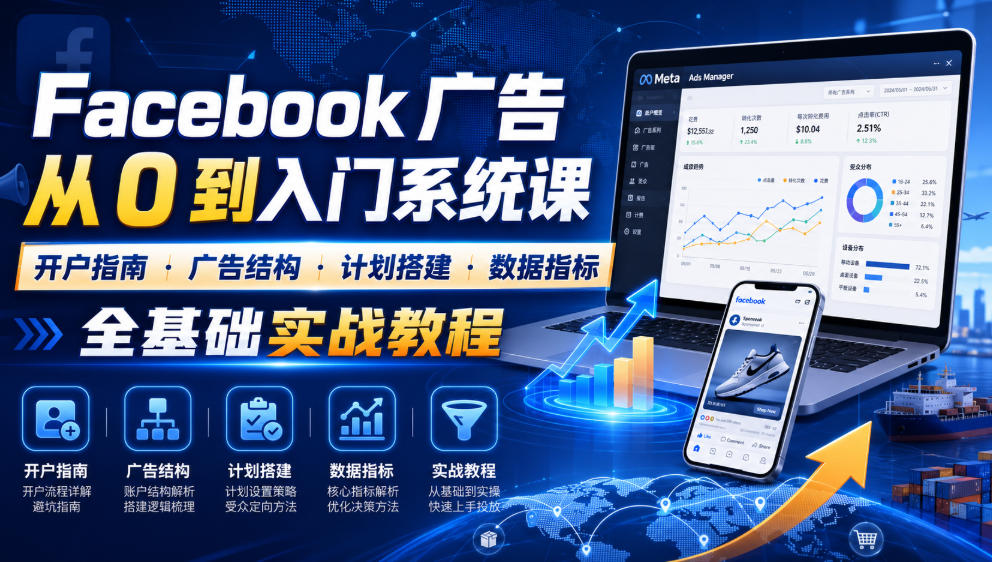 Facebook广告新手从0到入门系统课｜开户指南・广告结构・计划搭建・数据指标全基础实战教程-dabaowz