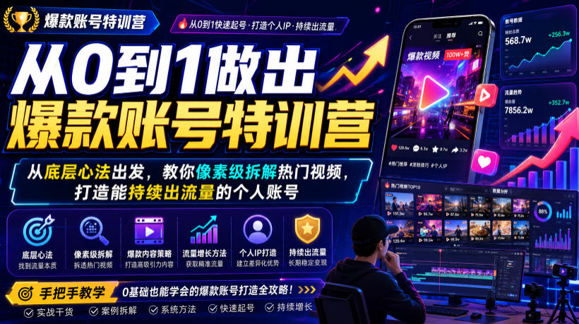 从0到1做出爆款账号特训营，从底层心法出发，教你像素级拆解热门视频，打造能持续出流量的个人账号-dabaowz