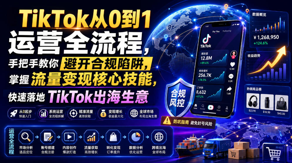 TikTok从0到1运营全流程，手把手教你避开合规陷阱，掌握流量变现核心技能，快速落地TikTok出海生意(更新7月)-dabaowz