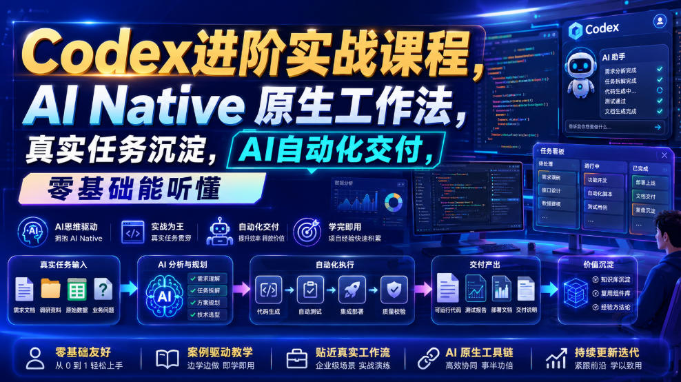Codex进阶实战课｜AI Native原生工作法，22节真实任务落地，从配置到AI自动化交付全链路教程-dabaowz