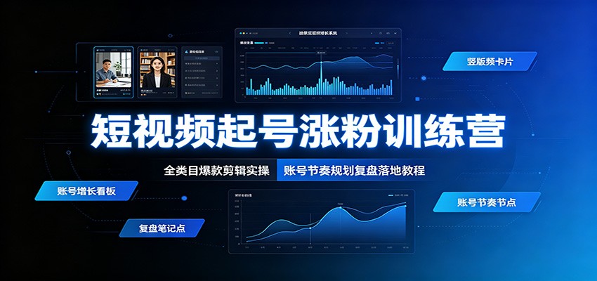 短视频起号涨粉训练营：全类目爆款剪辑实操，账号节奏规划复盘落地教程-dabaowz
