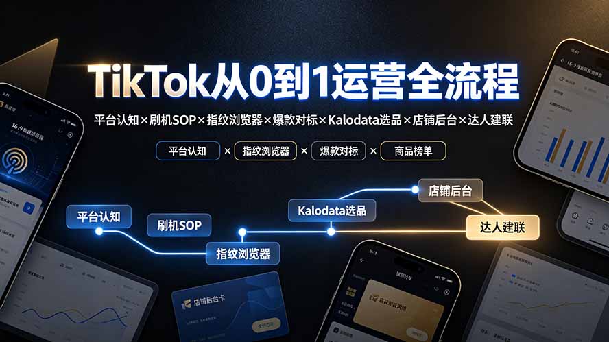 TikTok从0到1运营全流程：平台认知×刷机SOP×指纹浏览器×爆款对标×Kalodata选品×店铺后台×达人建联-dabaowz