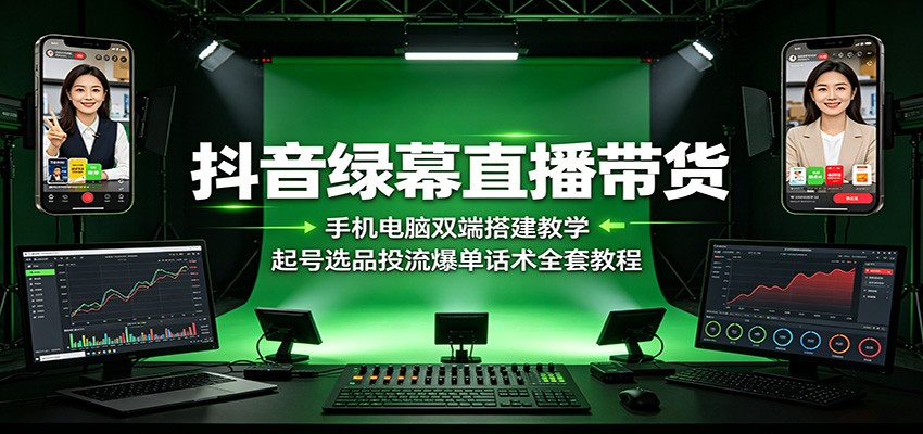 抖音绿幕直播带货：手机电脑双端搭建教学，起号选品投流爆单话术全套教程-dabaowz