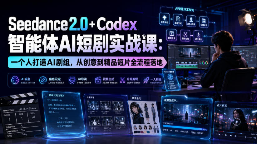 Seedance2.0+Codex智能体AI短剧实战课：一个人打造AI剧组，从创意到精品短片全流程-dabaowz