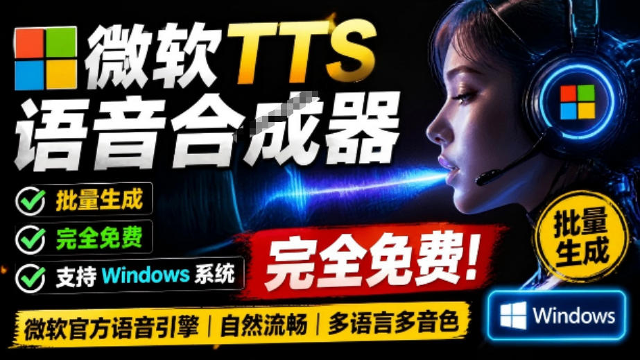微软TTS免费语音配音生成器，完全免费，支持多语音、多音色选择，Windows系统专用TTS语音合成器-dabaowz