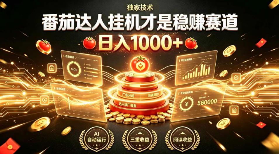 别再瞎找副业！番茄达人挂G才是稳賺赛道，日入1000+，全程傻瓜式操作，可矩阵放大【揭秘】-dabaowz