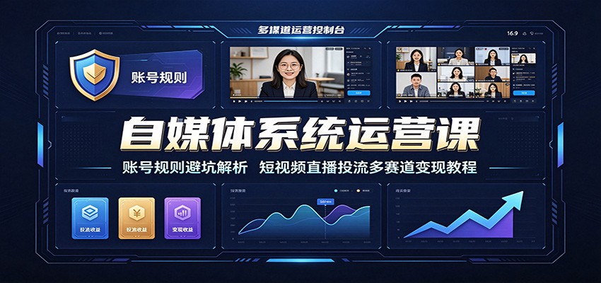 自媒体系统运营课：账号规则避坑解析，短视频直播投流多赛道变现教程-dabaowz