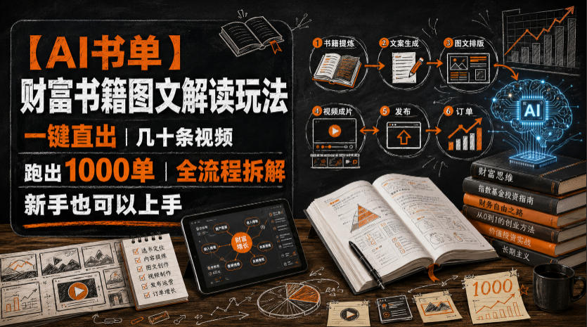 【AI书单】财富书籍图文解读玩法，一键直出，几十条视频，跑出1000单，全流程拆解，新手也可以上手-dabaowz