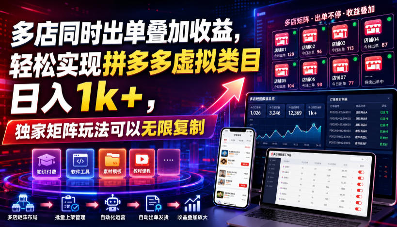 多店同时出单叠加收益，轻松实现拼多多虚拟类目日入1k+，独家矩阵玩法可以无限复制【揭秘】-dabaowz