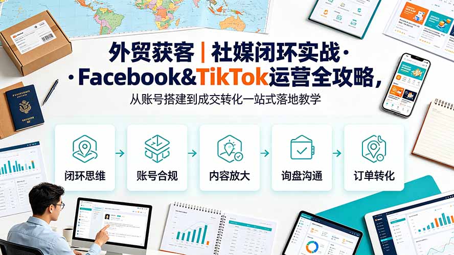 外贸获客｜社媒闭环实战·Facebook&TikTok运营全攻略，从账号搭建到成交转化一站式落地教学-dabaowz