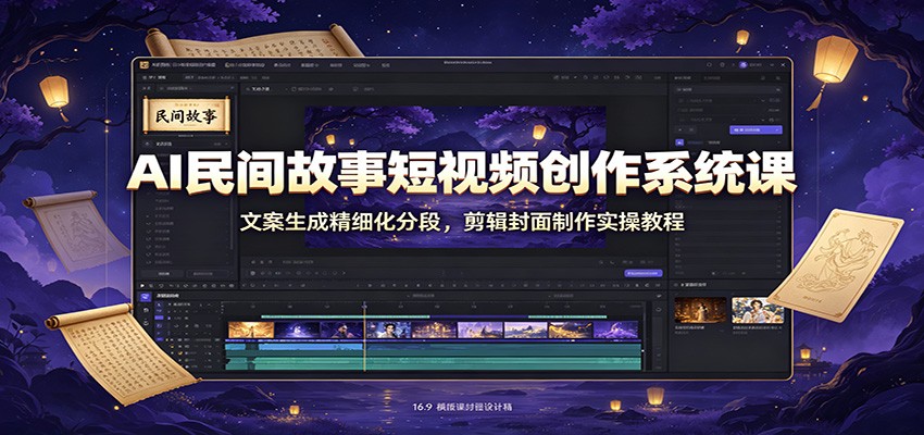 AI民间故事短视频创作系统课：文案生成精细化分段，剪辑封面制作实操教程-dabaowz
