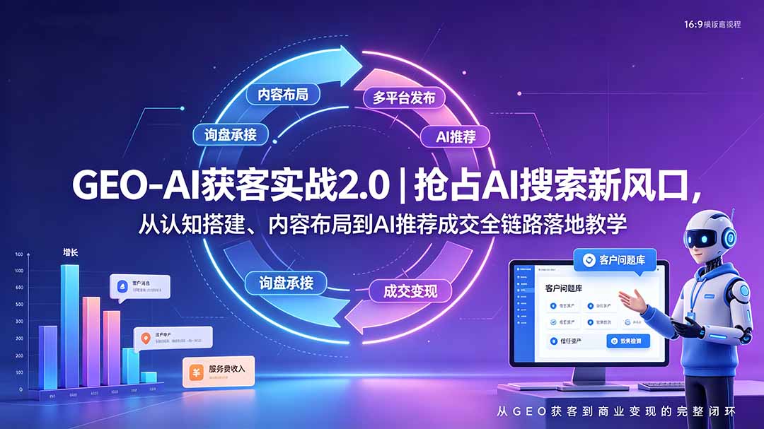 GEO-AI获客实战｜抢占AI搜索新风口，从认知搭建、内容布局到AI推荐成交全链路落地教学-dabaowz