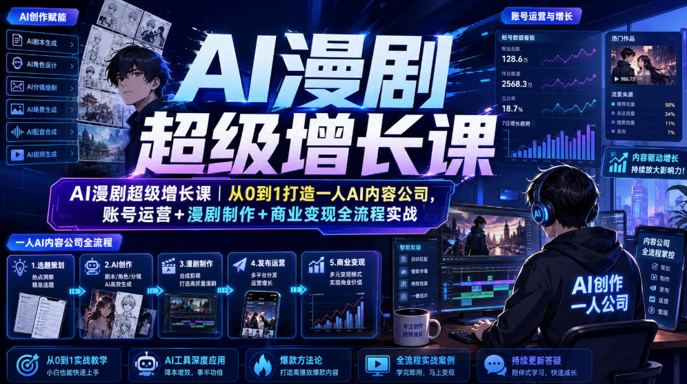AI漫剧超级增长课｜从0到1打造一人AI内容公司，账号运营+漫剧制作+商业变现全流程实战-dabaowz