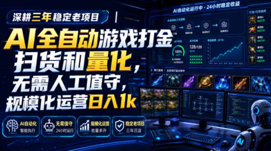 AI全自动游戏打金扫货和量化，规模化运营日入1k，深耕三年稳定老项目！-dabaowz