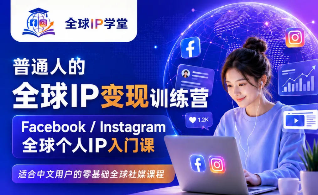 普通人的全球IP变现训练营，Facebook/Instagram全球个人IP入门课，零基础全球社媒课程-dabaowz