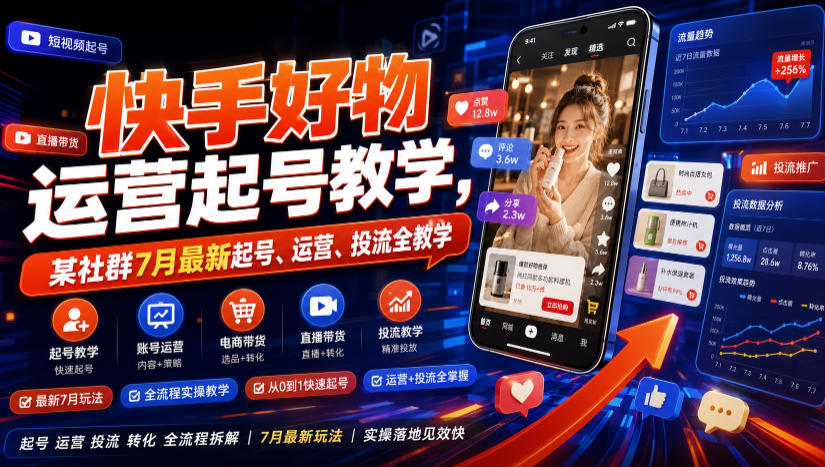 快手好物运营起号教学，某社群7月最新起号、运营、投流全教学-dabaowz