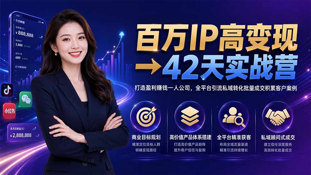 百万IP高变现→42天实战营｜打造盈利赚钱一人公司，全平台引流私域转化批量成交积累客户案例-dabaowz