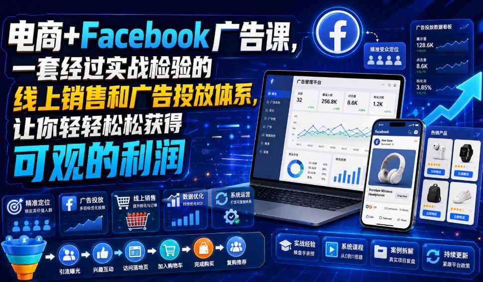 电商+Facebook广告课，一套经过实战检验的线上销售和广告投放体系，让你轻轻松松获得可观的利润【原创双语字幕】-dabaowz