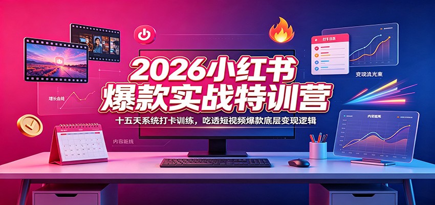 2026小红书爆款实战特训营：十五天系统打卡训练，吃透短视频爆款底层变现逻辑-dabaowz