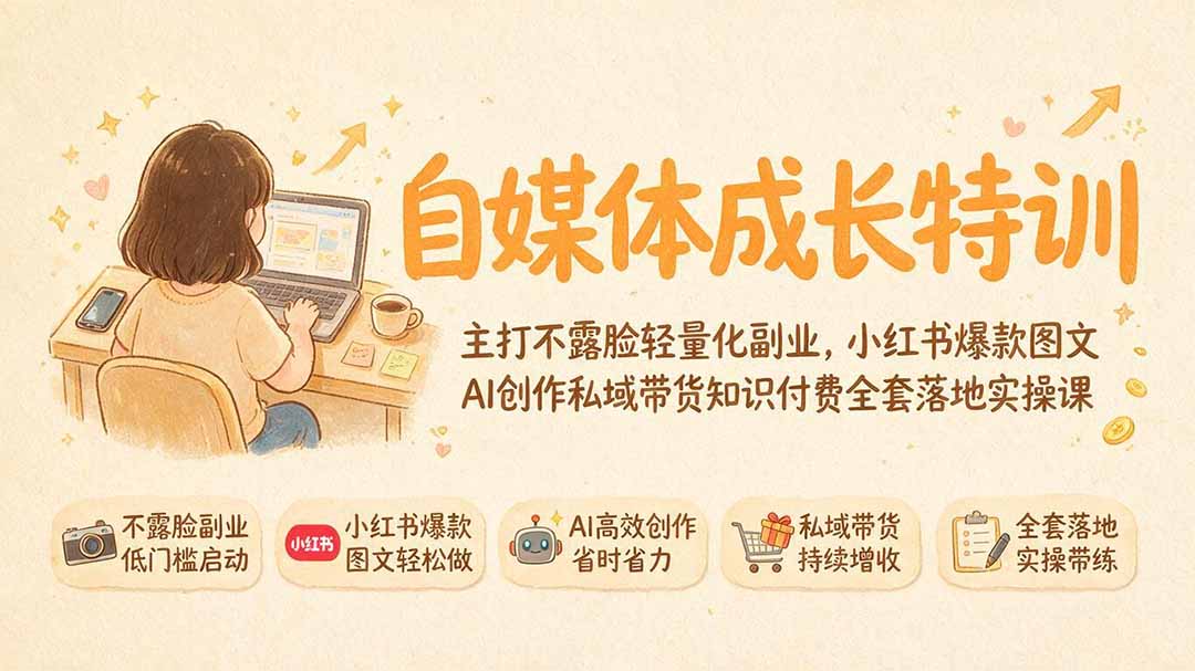 自媒体成长特训｜主打不露脸轻量化副业，小红书爆款图文AI创作私域带货知识付费全套落地实操课-dabaowz