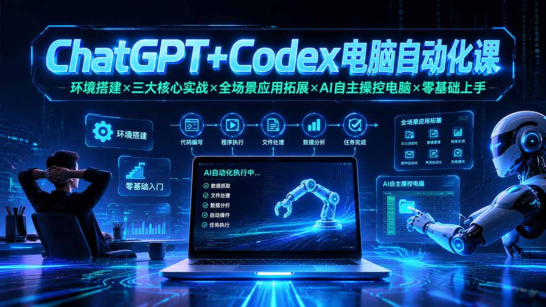 ChatGPT+Codex电脑自动化课：环境搭建×三大核心实战×全场景应用拓展×AI自主操控电脑×零基础上手-dabaowz