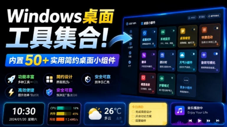 Windows桌面工具集合！内置50+实用简约桌面小组件，含截图、录屏、翻译、天气等，多秘工具箱-dabaowz