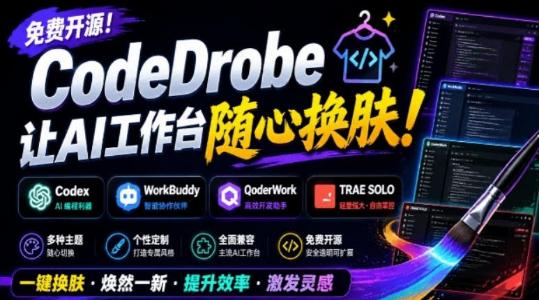 免费开源的CodeDrobe，让AI工作台随心换肤，支持Codex、WorkBuddy等，免费且本地运行！-dabaowz