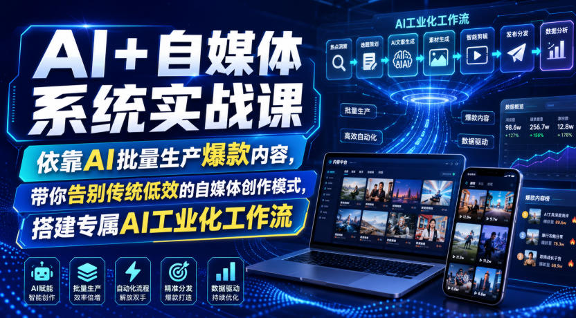AI+自媒体系统实战课，依靠AI批量生产爆款内容，带你告别传统低效的自媒体创作模式，搭建专属AI工业化工作流-dabaowz
