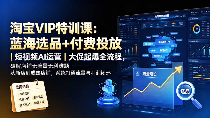 淘宝VIP特训课-更新：蓝海选品+付费投放｜短视频AI运营｜大促起爆全流程，破解店铺无流量无利润难题-dabaowz