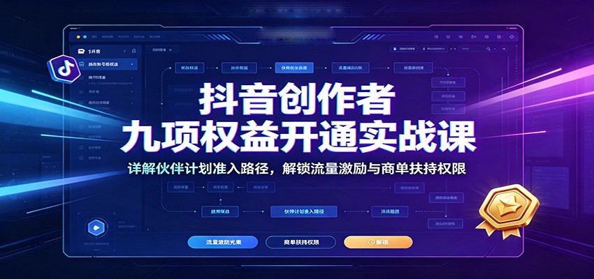 抖音创作者九项权益开通实战课：详解伙伴计划准入路径，解锁流量激励与商单扶持权限-dabaowz