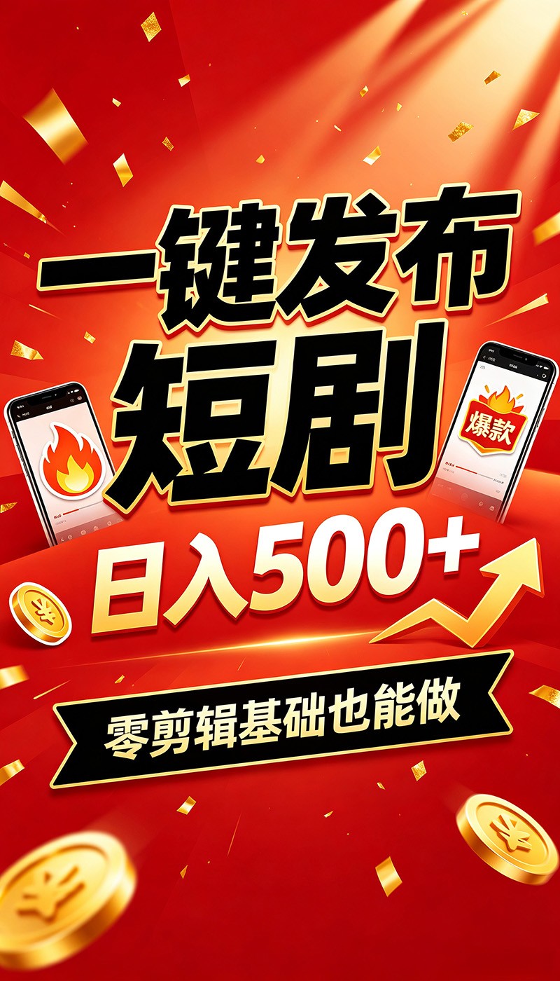 快手短剧一键发布，不用剪辑操作简单，副业日入500+。空闲时间轻松赚收益-dabaowz