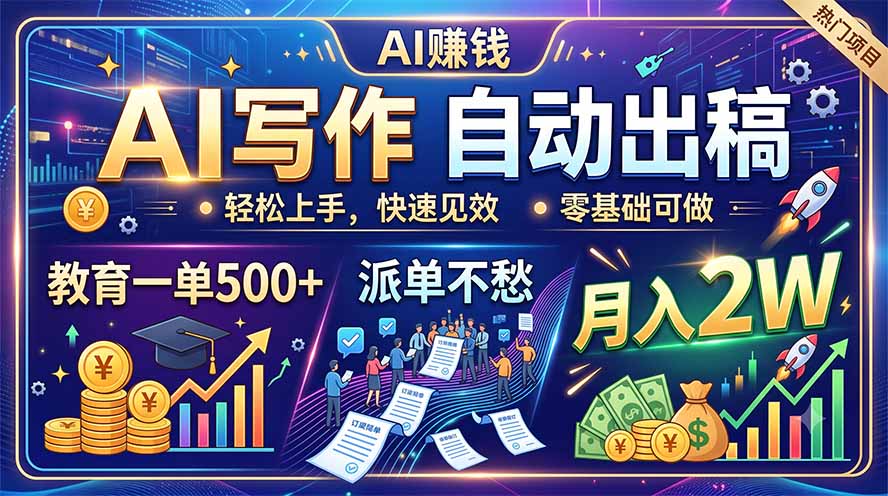 AI写作自动出稿，教育一单500+，派单不愁，月入2W-dabaowz