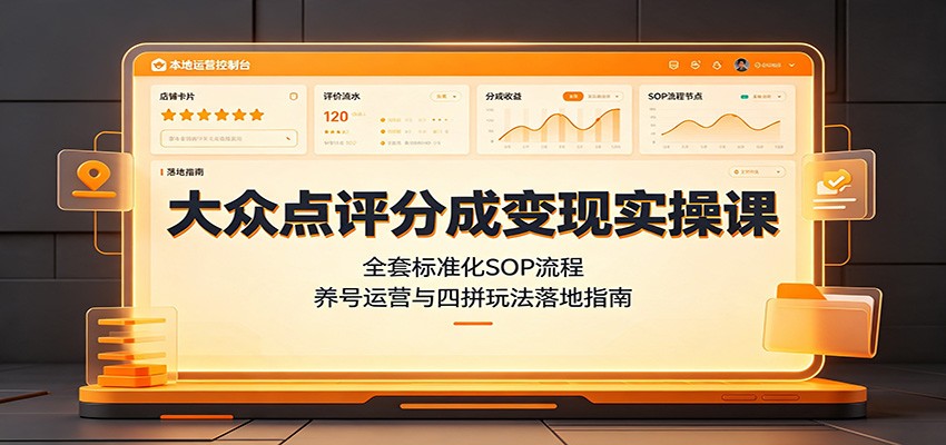 大众点评分成变现实操课：全套标准化SOP流程，养号运营与四拼玩法落地指南-dabaowz