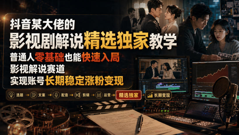 抖音某大佬的影视剧解说精选独家教学，普通人零基础也能快速入局影视解说赛道，实现账号长期稳定变现-dabaowz