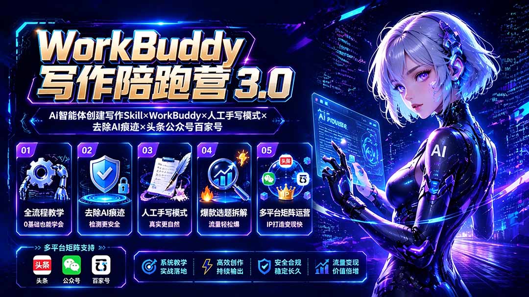 WorkBuddy写作陪跑营3.0-更新：Ai智能体创建写作Skill×WorkBuddy×人工手写模式×去除AI痕迹×头条公众号百家号-dabaowz