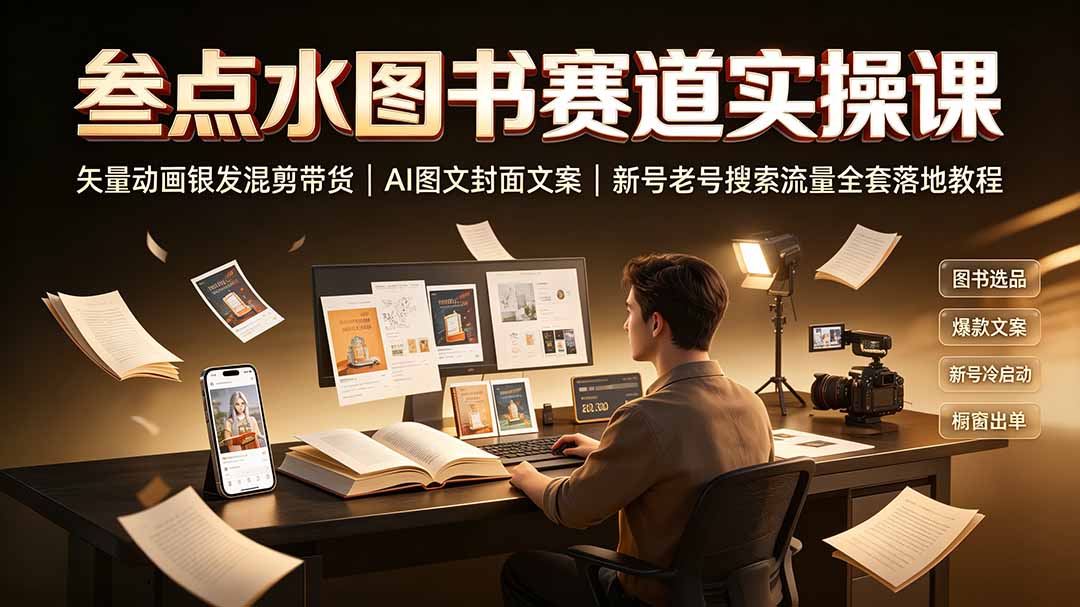 叁点水图书赛道实操课｜矢量动画银发混剪带货，AI图文封面文案，新号老号搜索流量全套落地教程-dabaowz