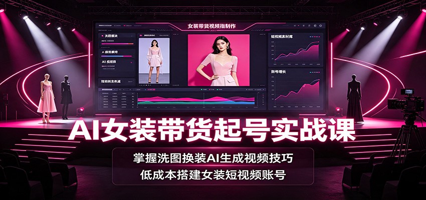 AI女装带货起号实战课：掌握洗图换装AI生成视频技巧，低成本搭建女装短视频账号-dabaowz