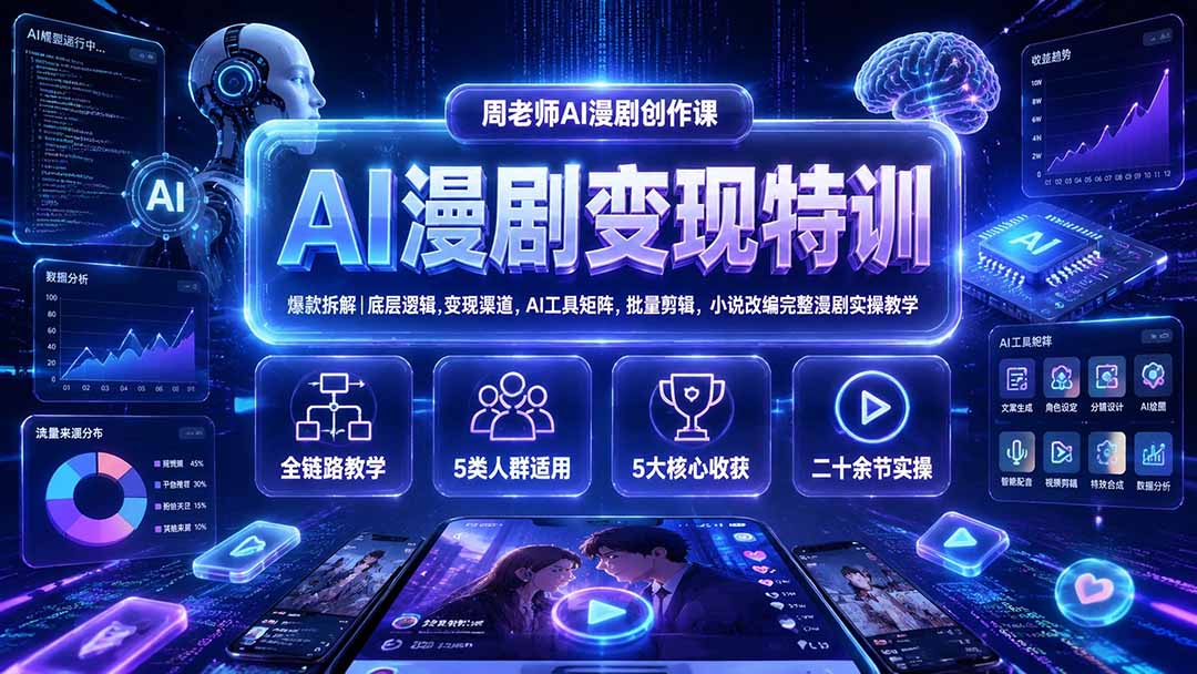 AI漫剧变现特训★爆款拆解｜底层逻辑，变现渠道，AI工具矩阵，批量剪辑，小说改编完整漫剧实操教学-dabaowz