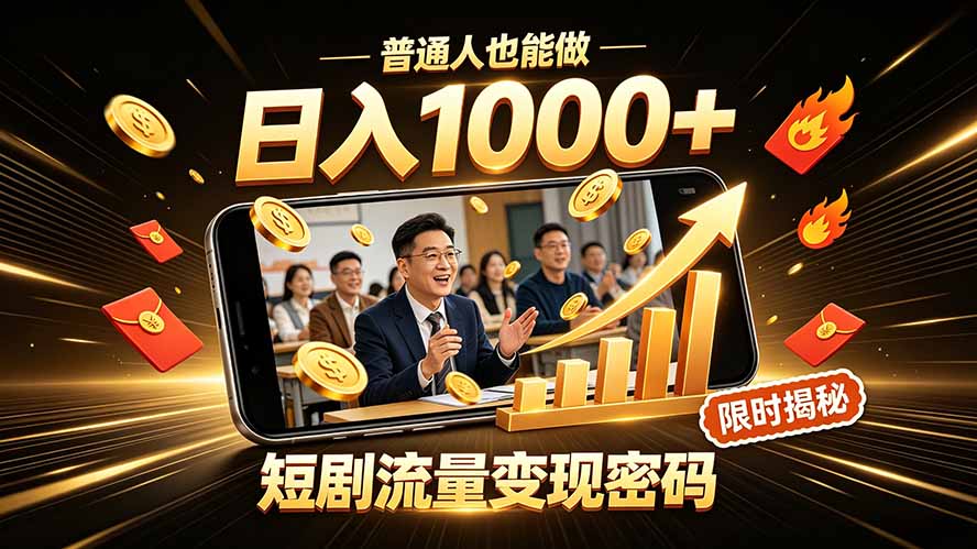 一部手机做短剧分发，不用真人出镜、不用拍摄剧本，快手流量变现日赚千元-dabaowz