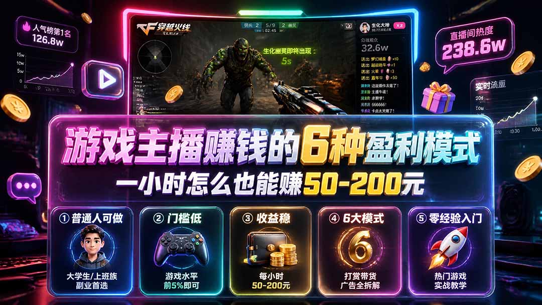 付费文章：游戏主播赚钱的6种盈利模式，一小时怎么也能赚50-200元-dabaowz